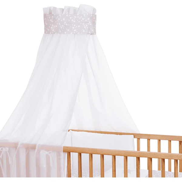 Babybay ® Dosel De Cuna Piqué Con Cinta Estampado Estrella Gris Perla Estrellas Blanco - Imagen 5