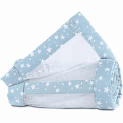 Babybay ® Nido De Malla Piqué Maxi, Box Spring Y Comfort Estrellas Azules Blancas 168x24 Cm