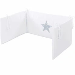 Babybay ® Nido De Pájaros Piqué, Aplicación Blanca Estrella Azul Estrellas Blanc